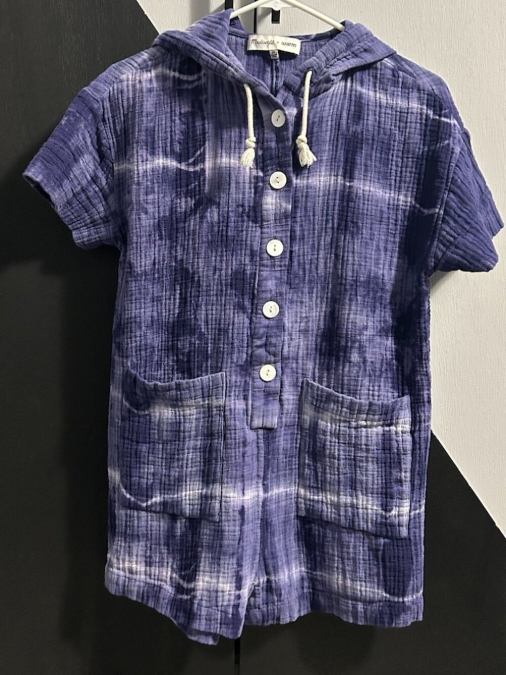 Madewell x Warm Purple/White Tie Dye Hooded Muslin Romper Beach Women's XS